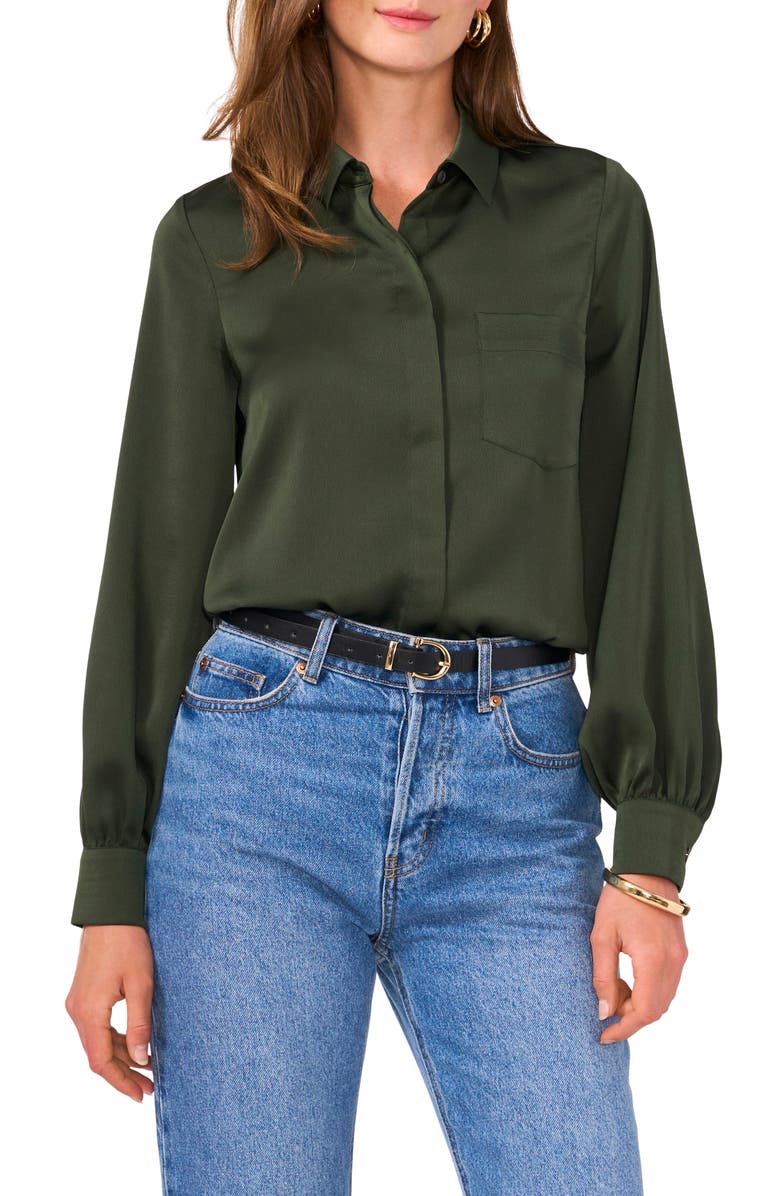 Vince Camuto Long Sleeve Satin Button-Up Shirt, Main, color, 