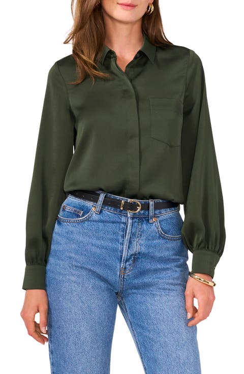 Long Sleeve Satin Button-Up Shirt