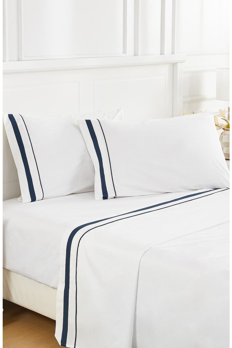 300 Thread Count Percale Border Sheet Set, Alternate, color, NAVY