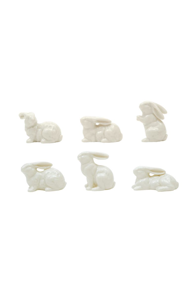 White Ceramic Bunnies, Set of 6, Alternate, color, White