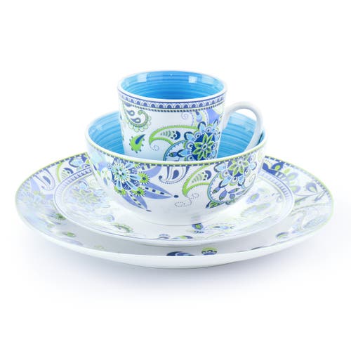 Elama Fiesta 16pc Round Porcelain Dinnerware Set In Blue And Green