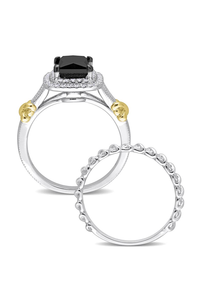 Diamond Princess Halo Bridal Ring Set 14k, Alternate, color, Black Diamond