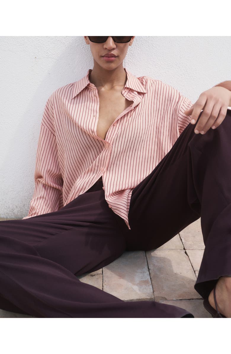 MANGO Oversize Stripe Button-Up Shirt, Alternate, color, Pink
