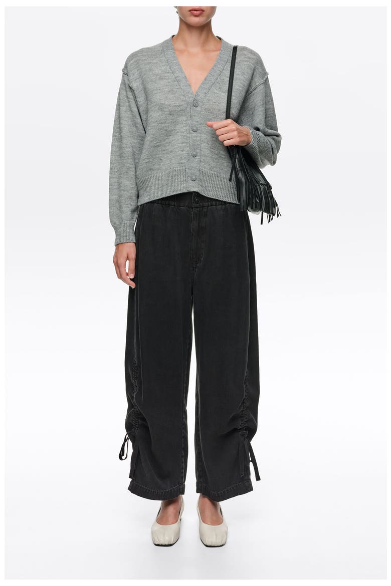 Ruched Denim Jogger Trousers, Alternate, color, WASHED BLACK