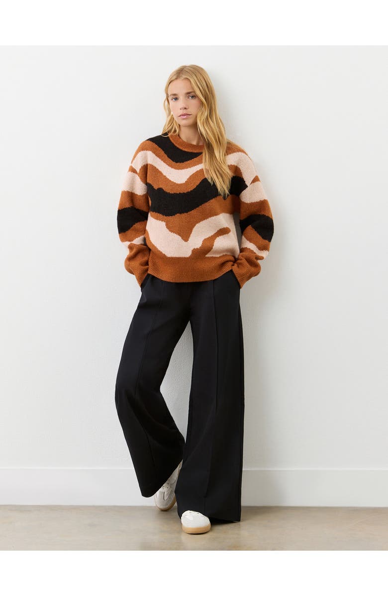 Finery London Minnie Abstract Print Knitted Sweater, Alternate, color, Brown