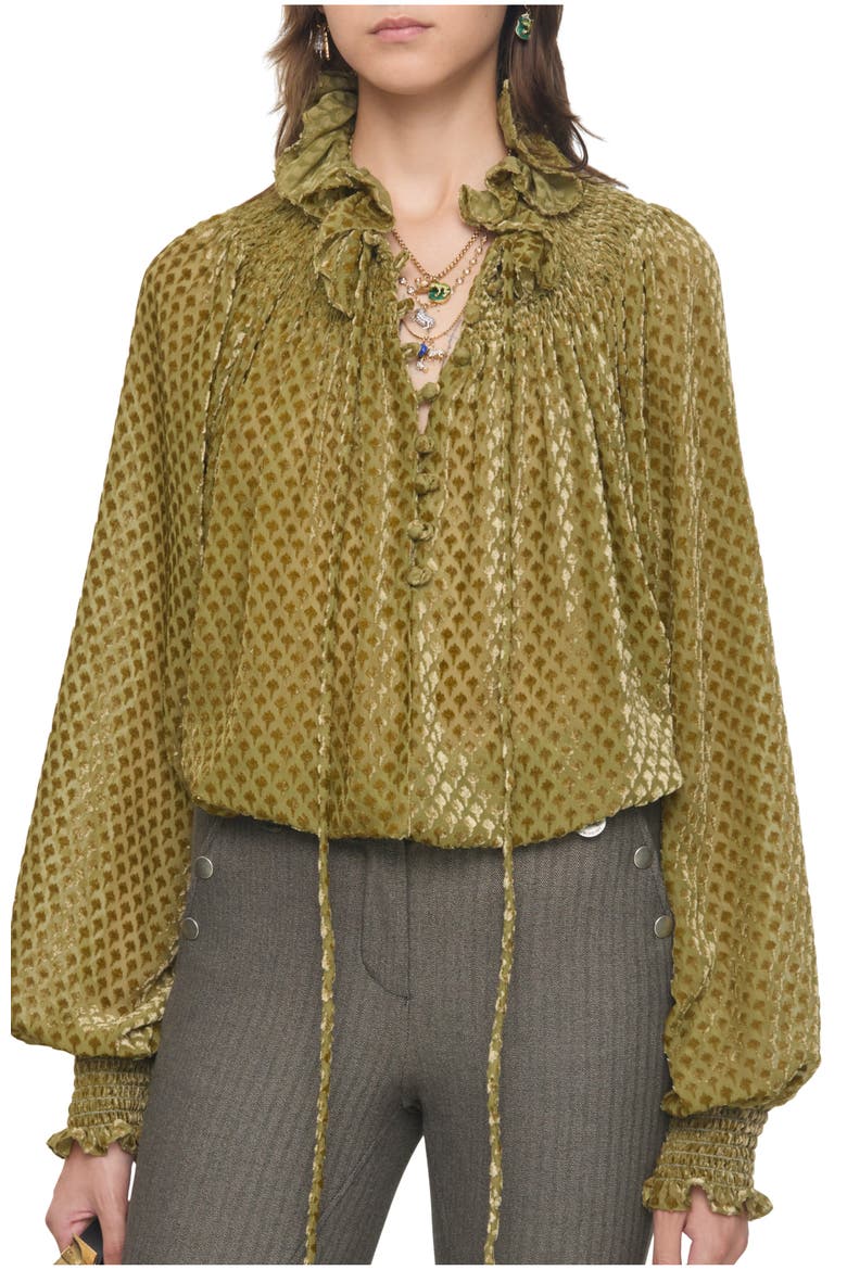 Torch Silk Blend Velvet Blouse, Main, color, Cricket yellow