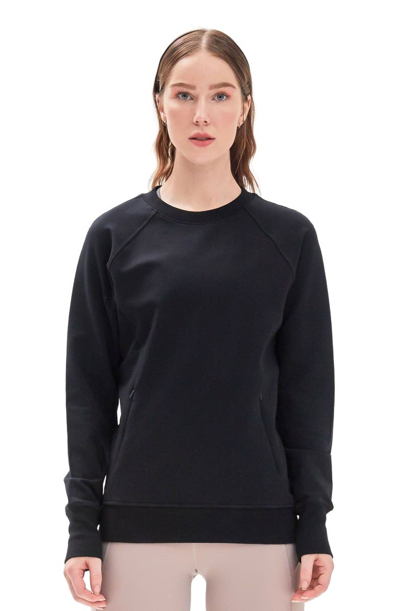 Rebody Active City Zip Slim Crewneck Sweatshirt, Alternate, color, Black