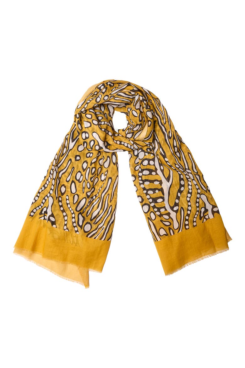 Animal Print Cotton Scarf, Main, color, MUSTARD