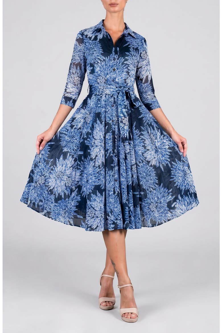 Shibori Belted Midi Shirtdress, Alternate, color, Indigo Blue