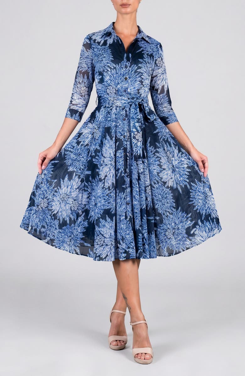SAMANTHA SUNG Shibori Belted Midi Shirtdress, Alternate, color, Indigo Blue