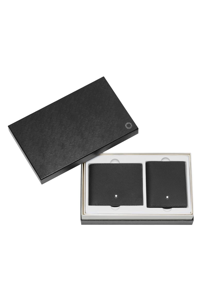 Textured Leather Wallet & Business Card Holder Gift Set, Main, color, BLACK
