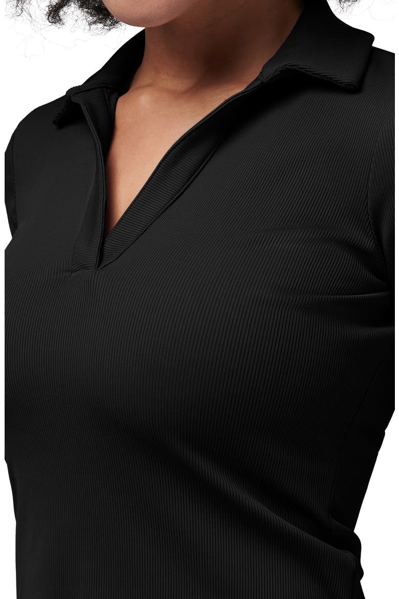 Moveknit Rib V-Neck Polo, Alternate, color, BLACK