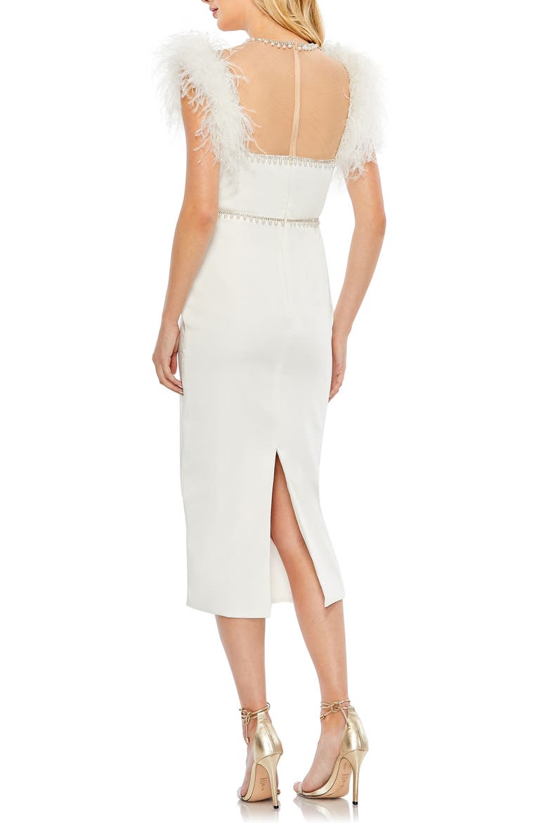 Feather Cap Sleeve Pearl Embellished Midi Dress, Alternate, color, WHITE
