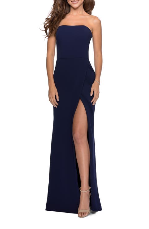 Strapless Double Strap Long Jersey Prom Dress