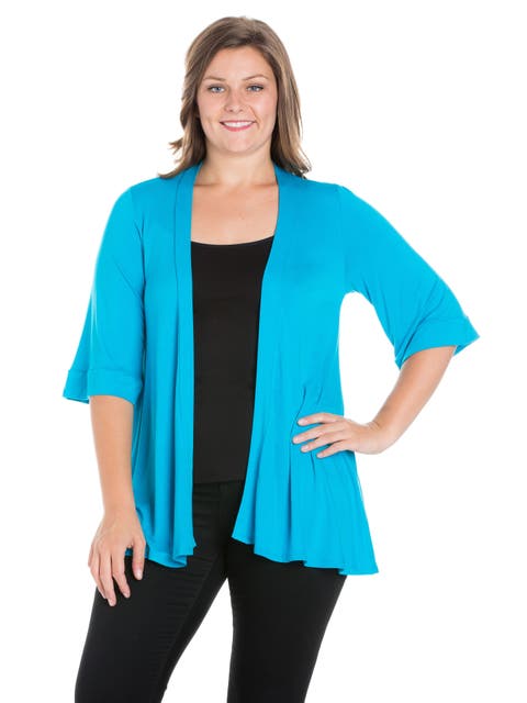 Elbow Length Sleeve Open Front Cardigan