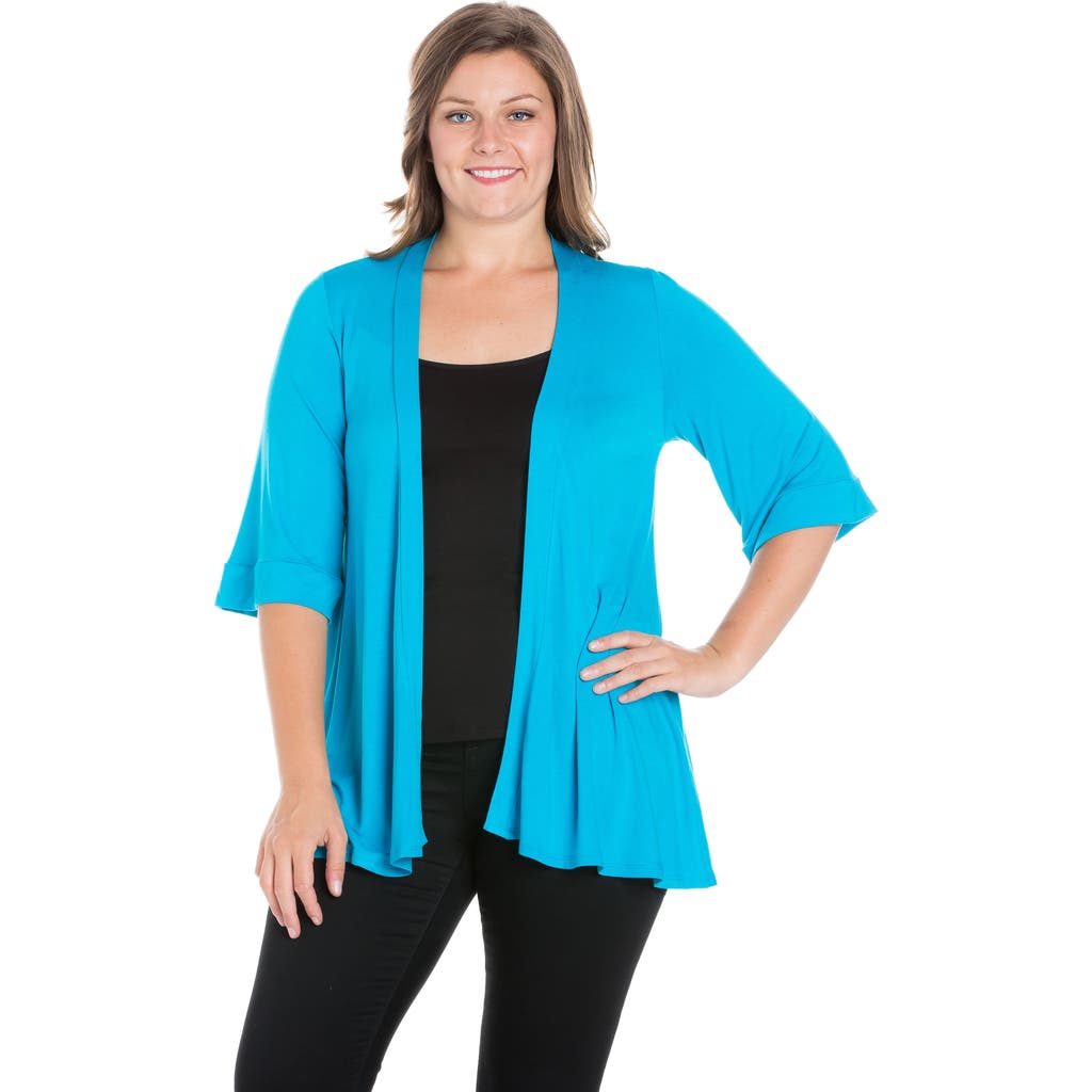 24seven Comfort Apparel Elbow Length Sleeve Open Front Cardigan In Blue