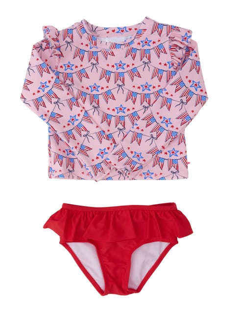 UPF50 Sun Protected Skirted Flutter Long Sleeve Rash Guard Bikini (Baby, Toddler, Little Kid, Big Kid)