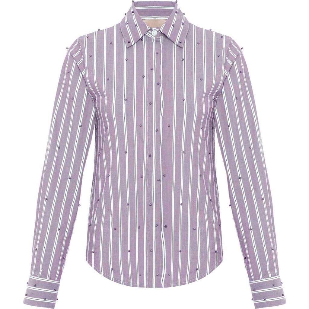 Theo The Label Echo Mix Stripe Pearly Shirt In Purple