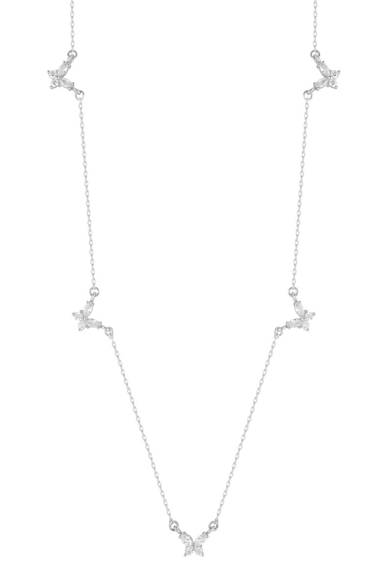 Cubic Zirconia Butterfly Station Necklace, Main, color, SILVER