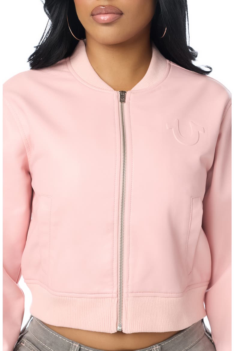 Embossed Faux Leather Bomber Jacket, Alternate, color, DULL PINK