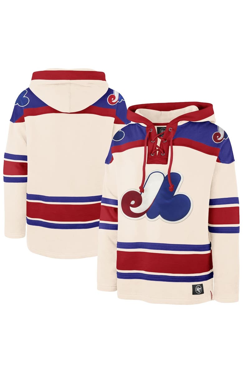 '47 Men's '47 Cream Montreal Expos Cooperstown Collection Superior Lacer Pullover Hoodie, Main, color, Cream