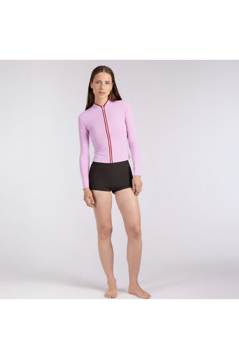 Rash Guard With Zip - Women's, Alternate, color, Purple/Red Binding