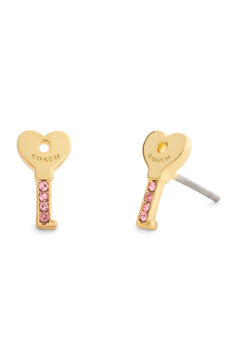 COACH Key Stud Earrings, Main, color, Shiny Gold