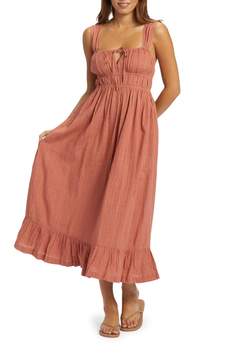 Paradise Winds Cotton Blend Midi Dress, Main, color, CEDAR WOOD