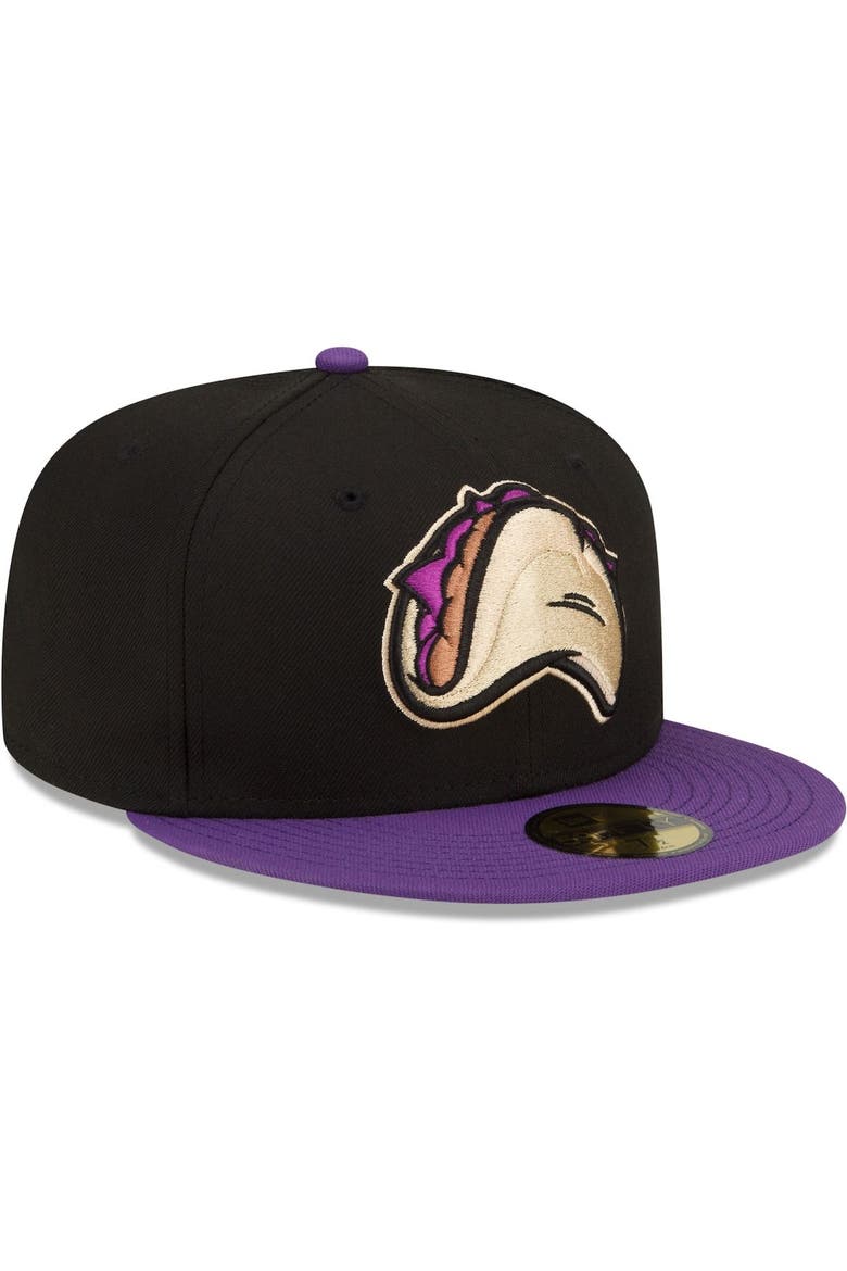Men's New Era Black/Purple Fresno Grizzlies Tacos Theme Night 59FIFTY Fitted Hat, Alternate, color, Black