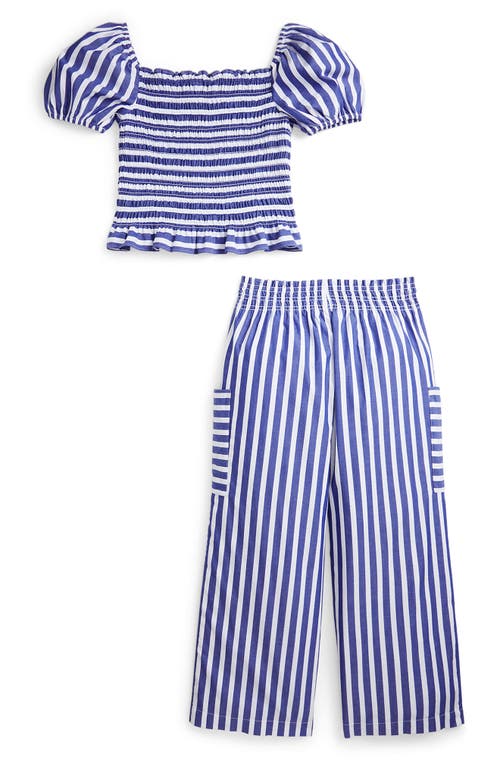 Polo Ralph Lauren Striped Cotton Top & Cropped Pant Set In Royal White