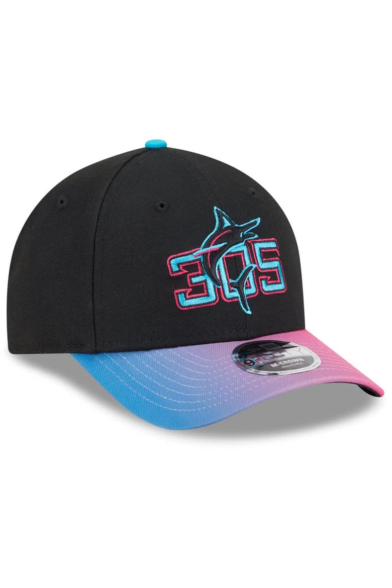 Men's New Era Black/Pink Miami Marlins 2025 City Connect 9FORTY M-Crown Adjustable Hat, Alternate, color, Black