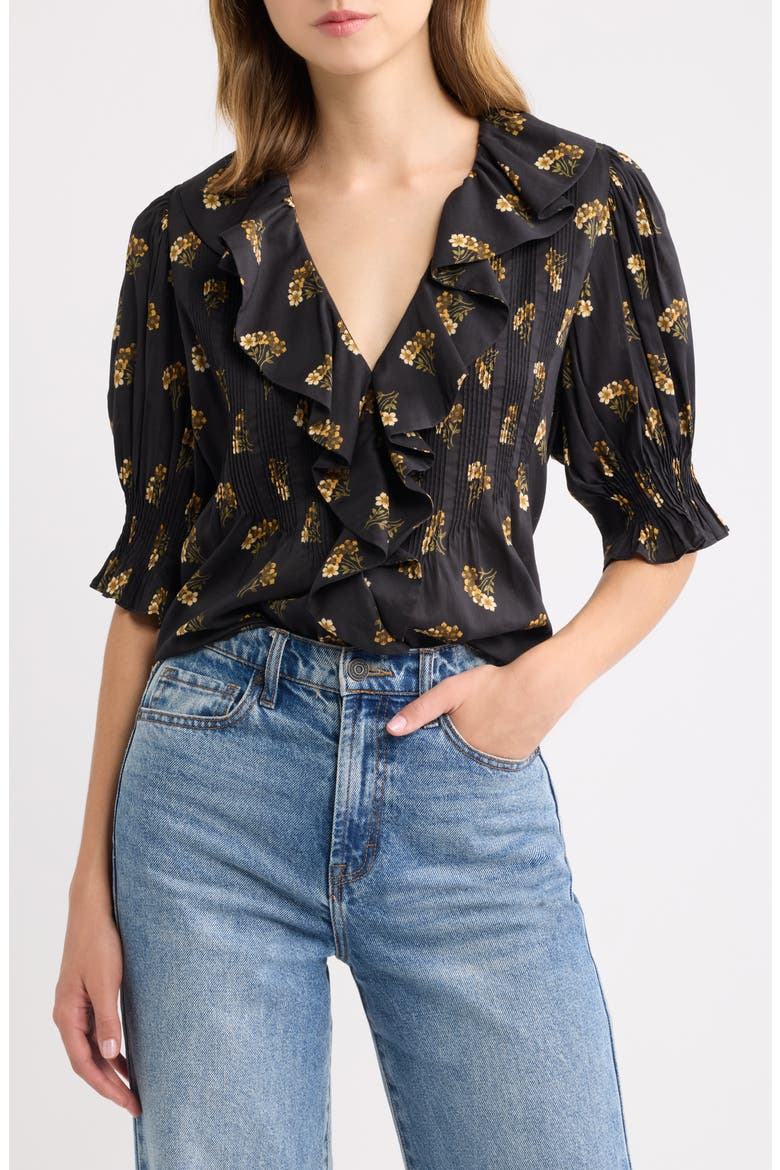 Henri Ruffle V-Neck Top, Main, color, BUTTERCUP BOUQUET