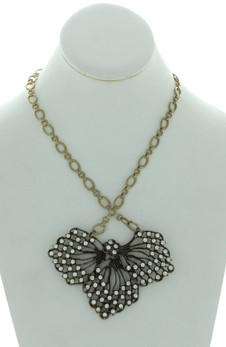 OLIVIA WELLES Antiqued Flower Petal Statement Necklace, Alternate, color, Antique Gold / Crystal