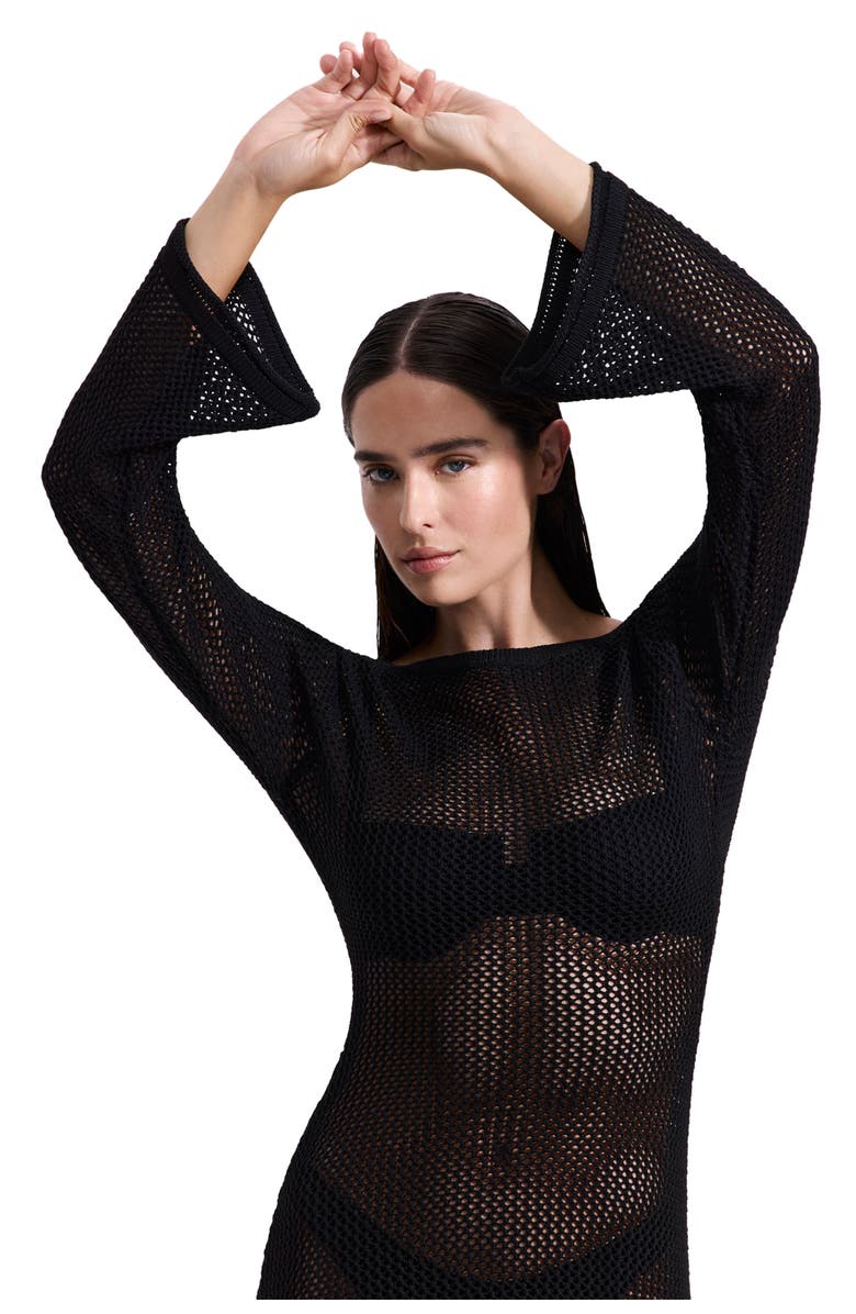 Luma Gottex Monaco Net Crochet Maxi Beach Dress Cover-Up, Main, color, Black