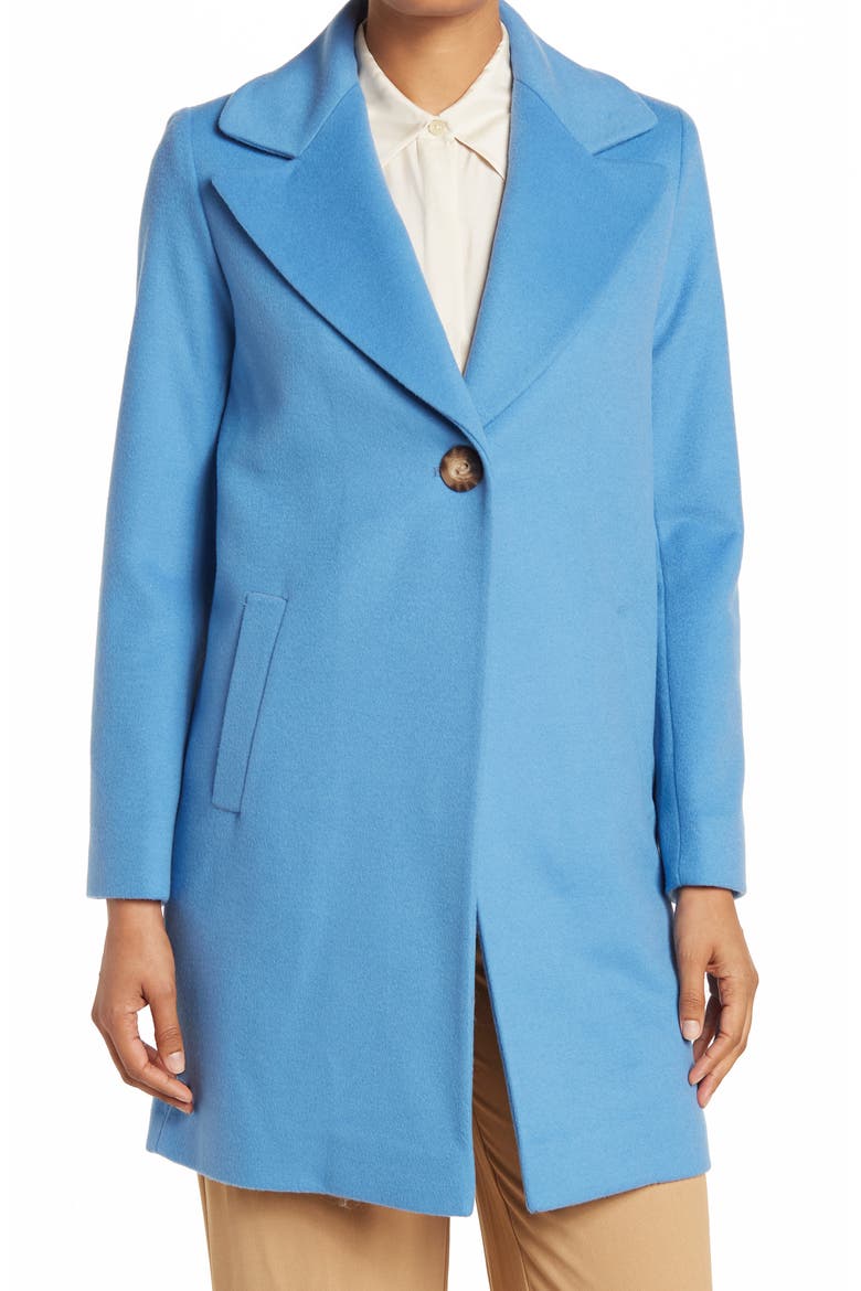 One-Button Peak Collar Wool Coat, Main, color, BLEU