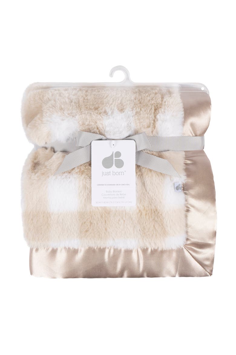 Plaid Plush Blanket with Satin Trim, Alternate, color, Tan Plaid