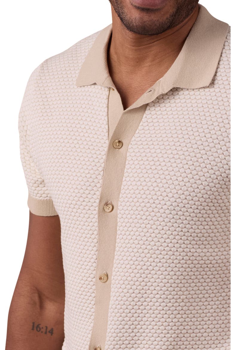 Robles Jacquard Knit Short Sleeve Button-Up Shirt, Alternate, color, IVORY/ KHAKI