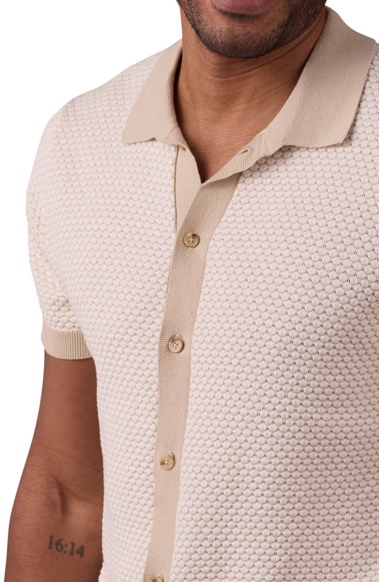 The Normal Brand Robles Jacquard Knit Short Sleeve Button-Up Shirt, Alternate, color, Ivory/ Khaki