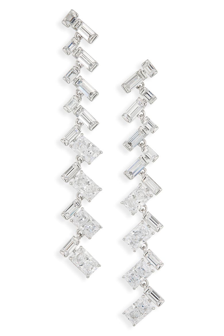 Gwen Linear Drop Earrings, Main, color, RHODIUM