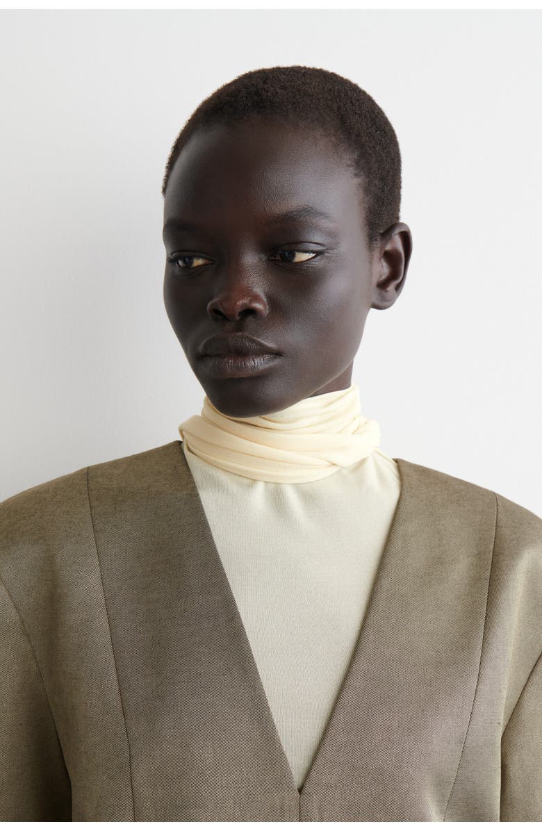 COS Metallized Wool-Blend Tuxedo Dress, Alternate, color, Bronze