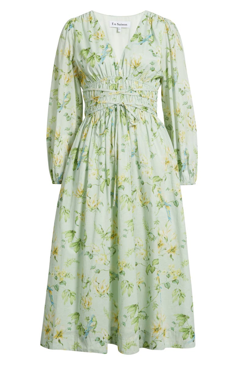 En Saison Rylee Floral Long Sleeve Cotton Midi Dress, Alternate, color, Sage Olive Yellow