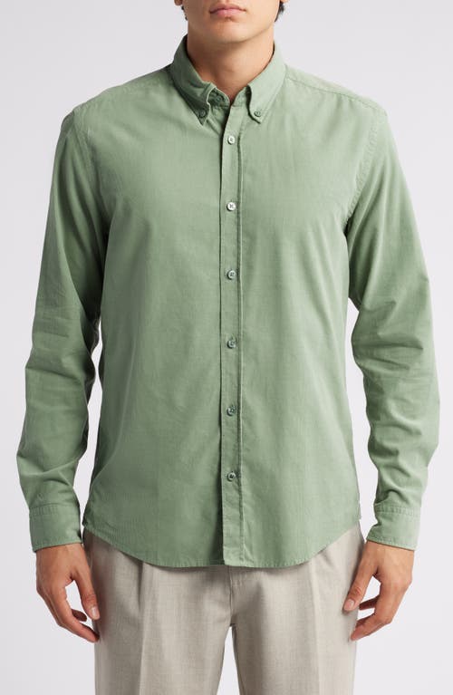 Hugo Boss Boss Liam Solid Cotton Corduroy Button-down Shirt In Light Green