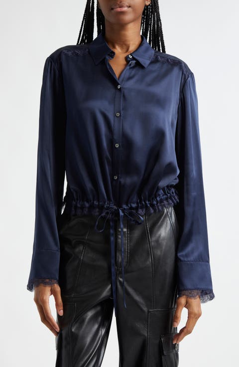 Mabyn Drawstring Waist Silk Button-Up Shirt