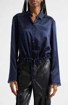 Cinq à Sept Mabyn Drawstring Waist Silk Button-Up Shirt