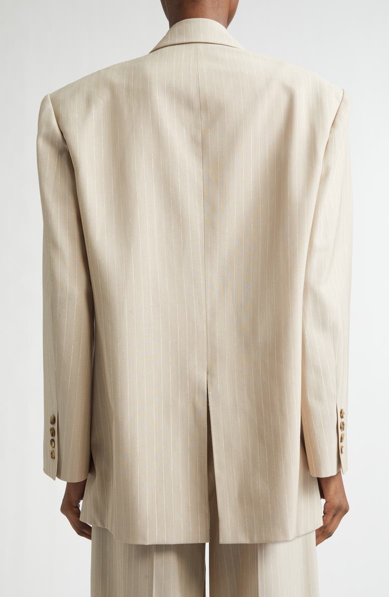 LaQuan Smith Shimmer Pinstripe Double Breasted Jacket, Alternate, color, Sand