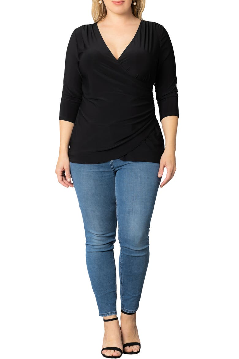 Faux Wrap Top, Alternate, color, BLACK