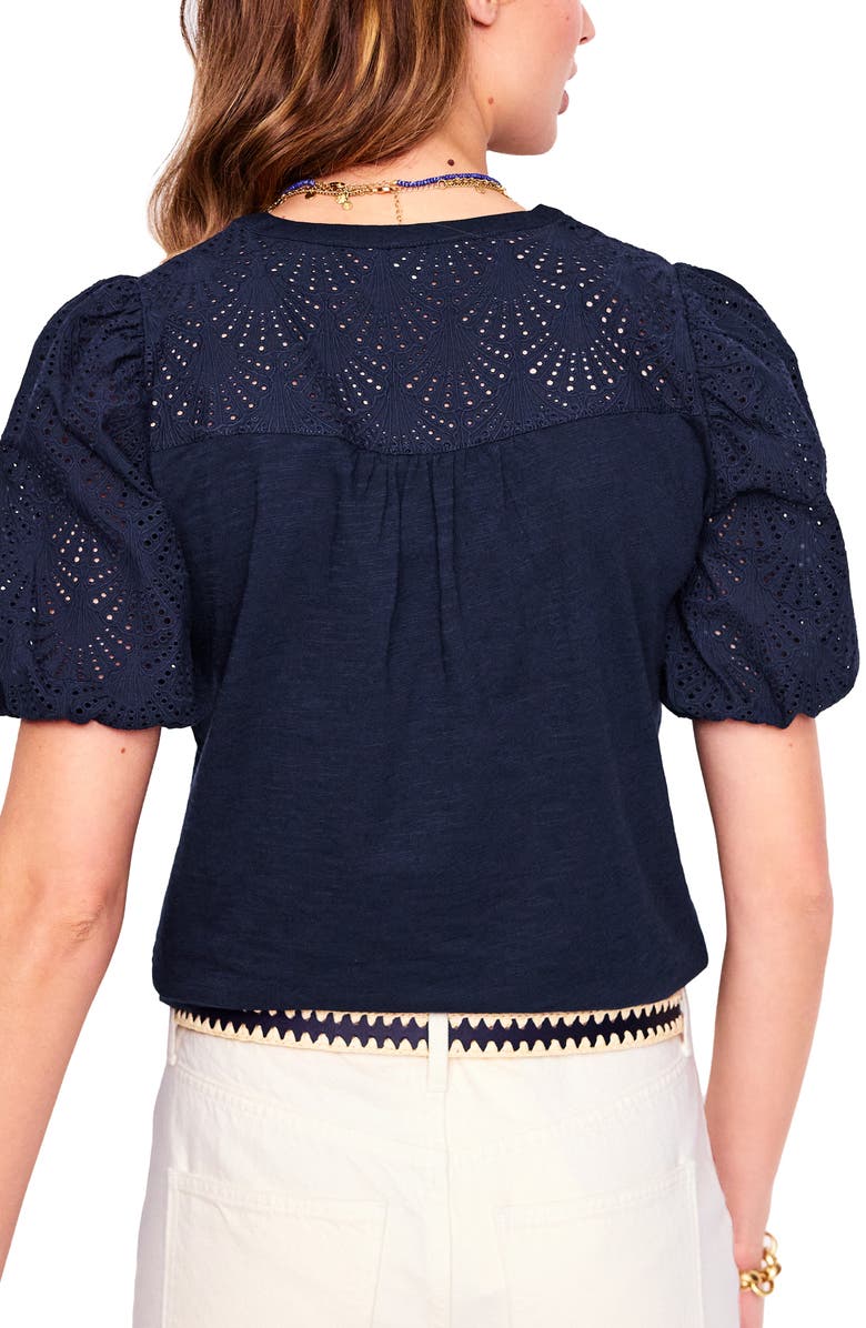 Boden Dolly Embroidered Eyelet Cotton Puff Sleeve Top, Alternate, color,
