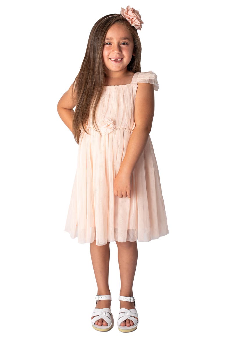 Kids' Tulle Flutter Sleeve Dress, Main, color, BLUSH