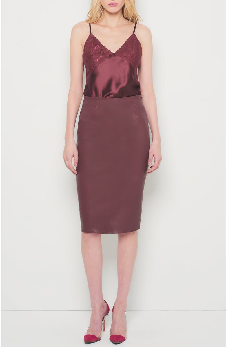 AS by DF Claude Stretch Leather Skirt, Alternate, color, Decadent Wine