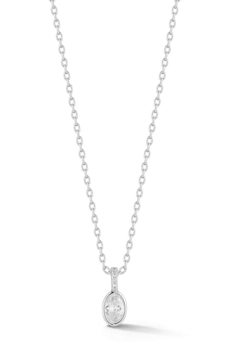 Oval Cubic Zirconia Pendant Necklace, Main, color, SILVER